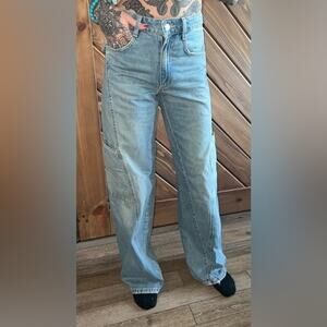 UEC ZARA HIGH RISE SEMI WIDE LEG CARGO JEANS SZ 2 x 34 INSEAM